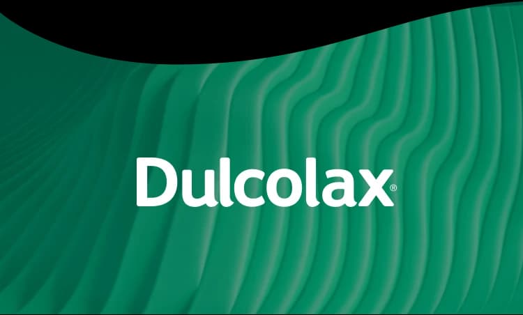 Dulcolax logo on a green wavy background.